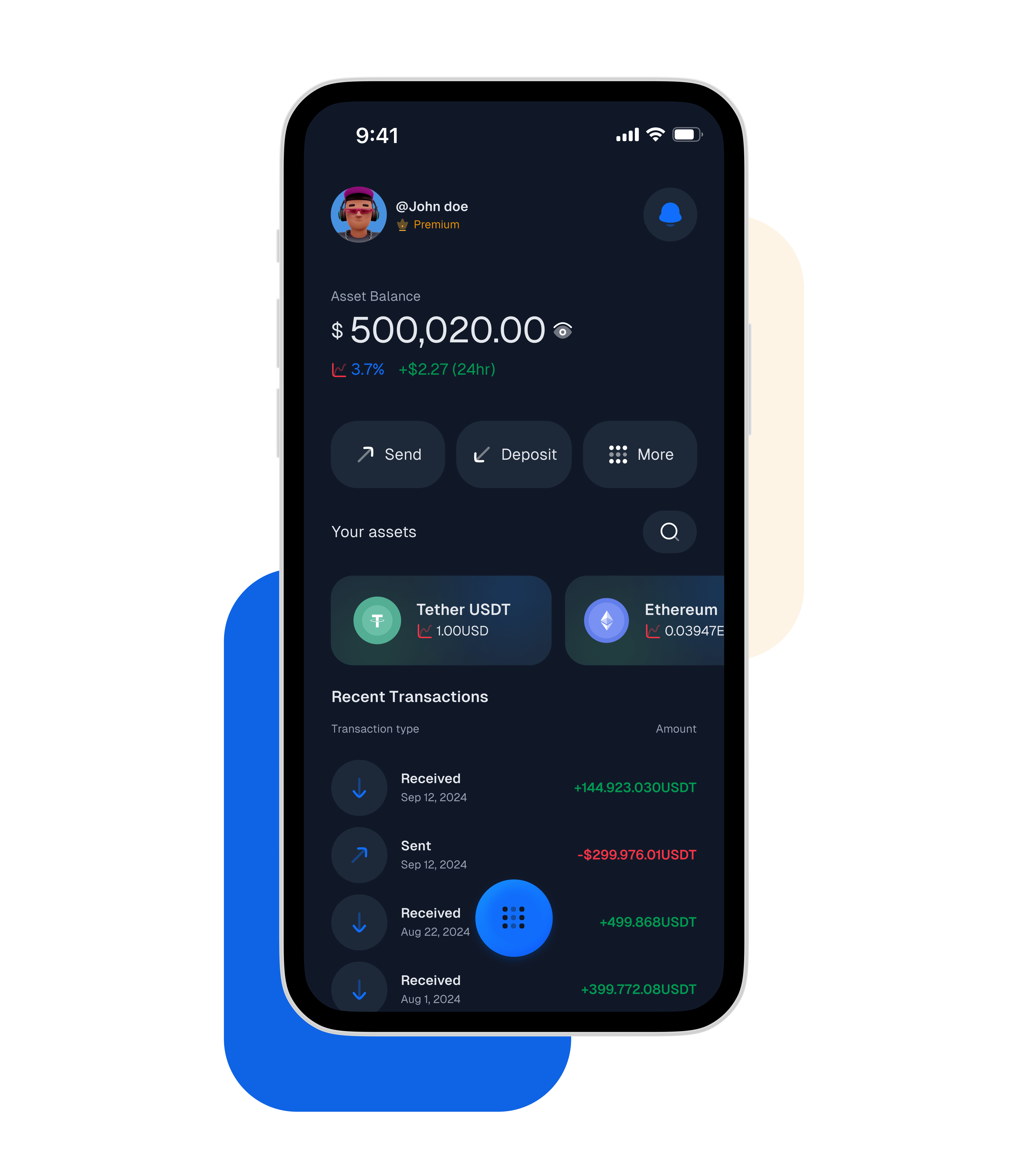 Fake USDT Sender App Home Screen