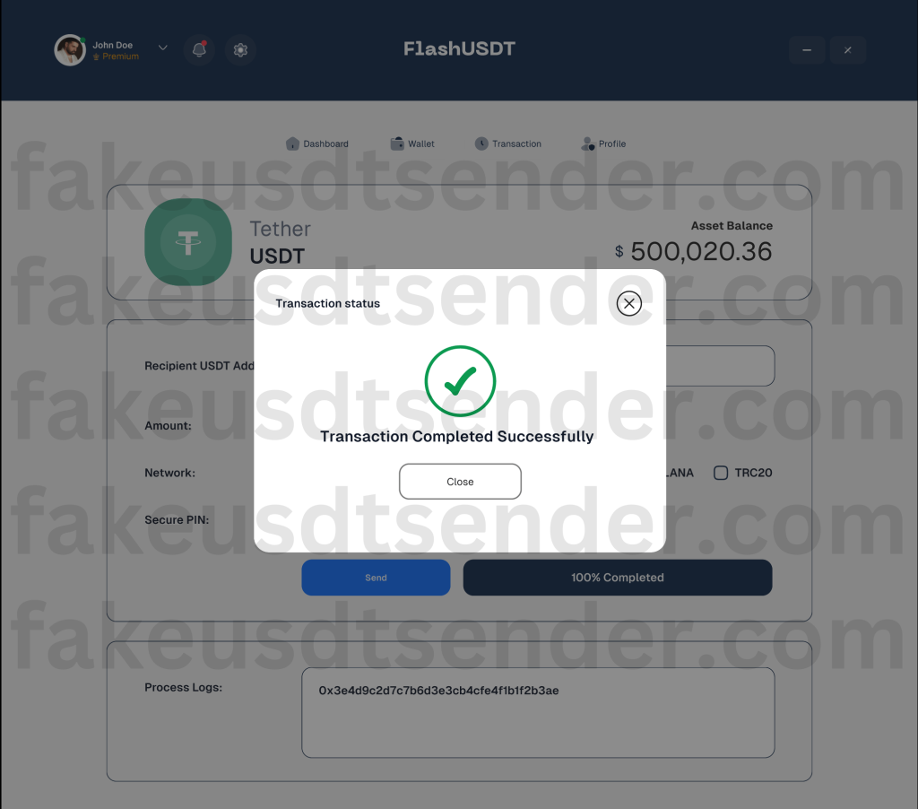 Fake USDT Sender Transaction Complete Notification